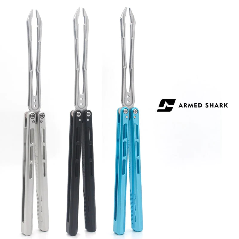Armed shark shining balisong trainer all colors and opened 