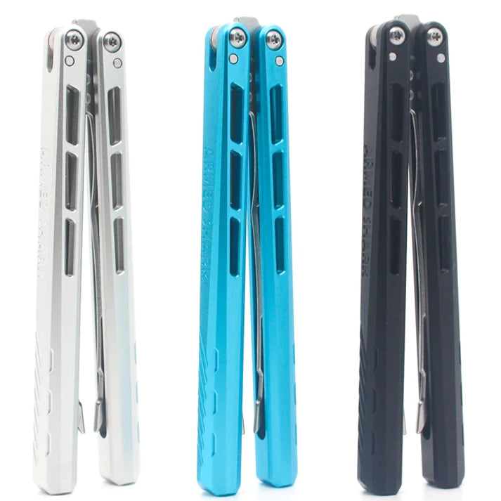 Armed shark shining balisong trainer all colors and closed