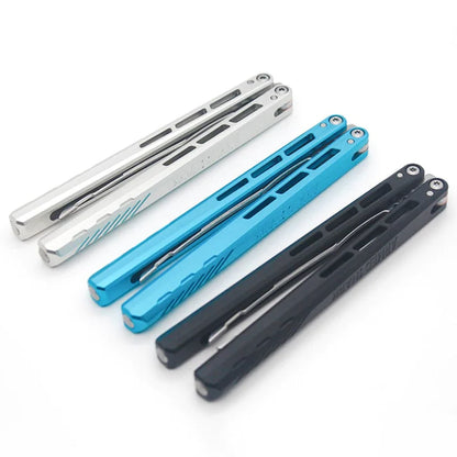 Armed shark shining balisong trainer all colors, closed and top side view