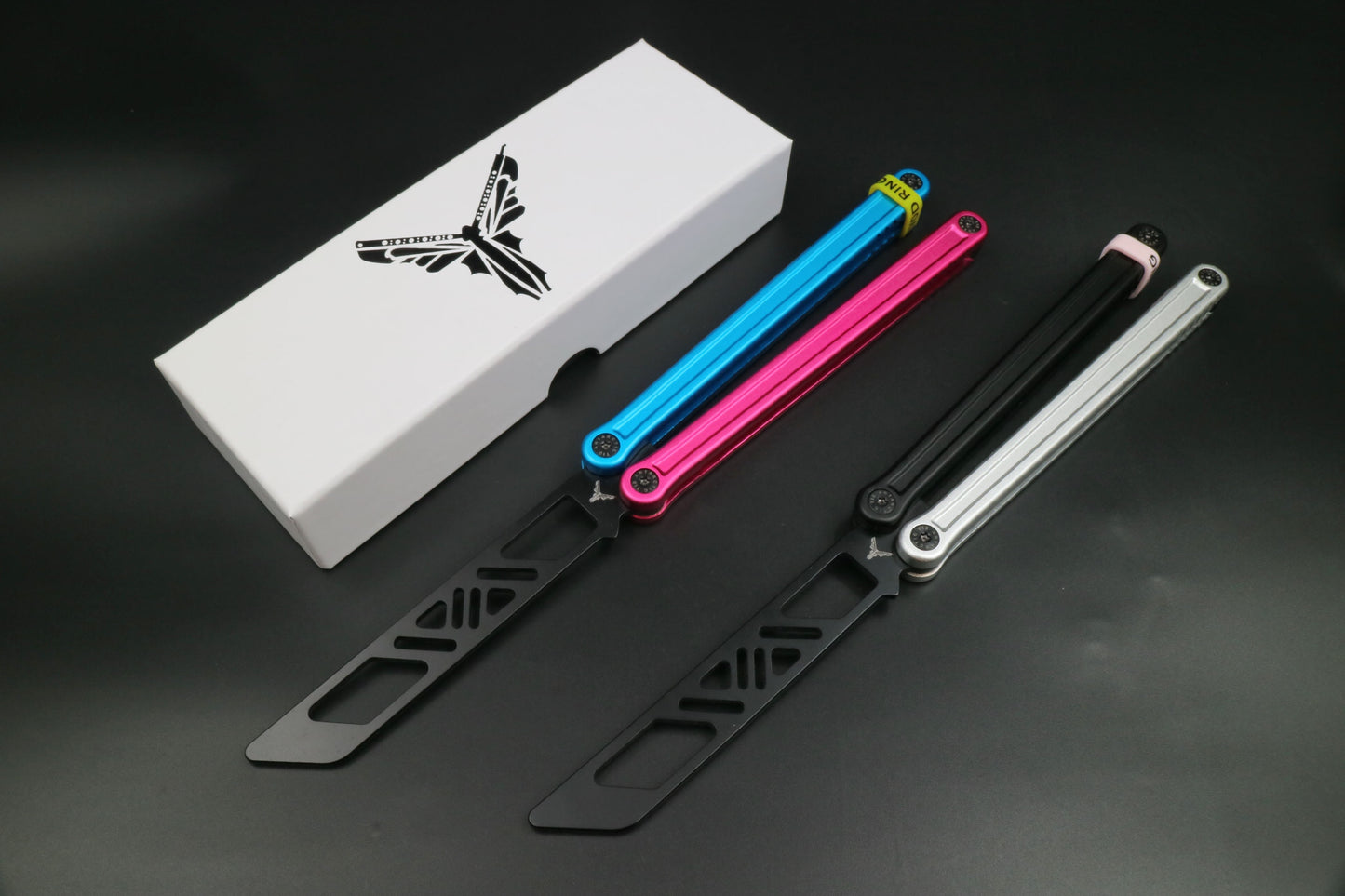 XDYY Antarctic 2 balisong trainer, pink blue and black silver